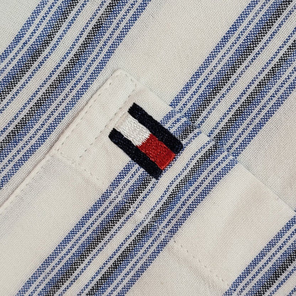 Tommy Hilfiger 90's White & Blue Striped Short Sleeve Shirt Uk Boy's Size L