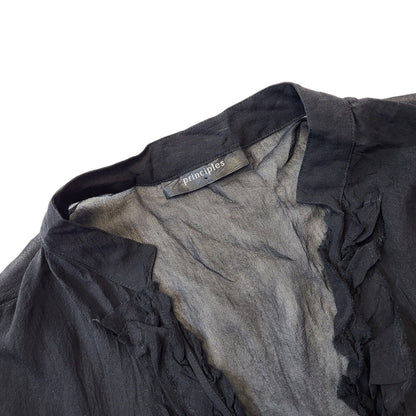 Principles Y2K Black Sheer Tie Front  Ruffle Blouse Women's 14