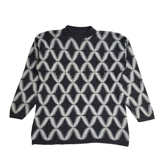 C&A Vintage 90's Grey & White Round Neck Jumper UK Women's Size XL