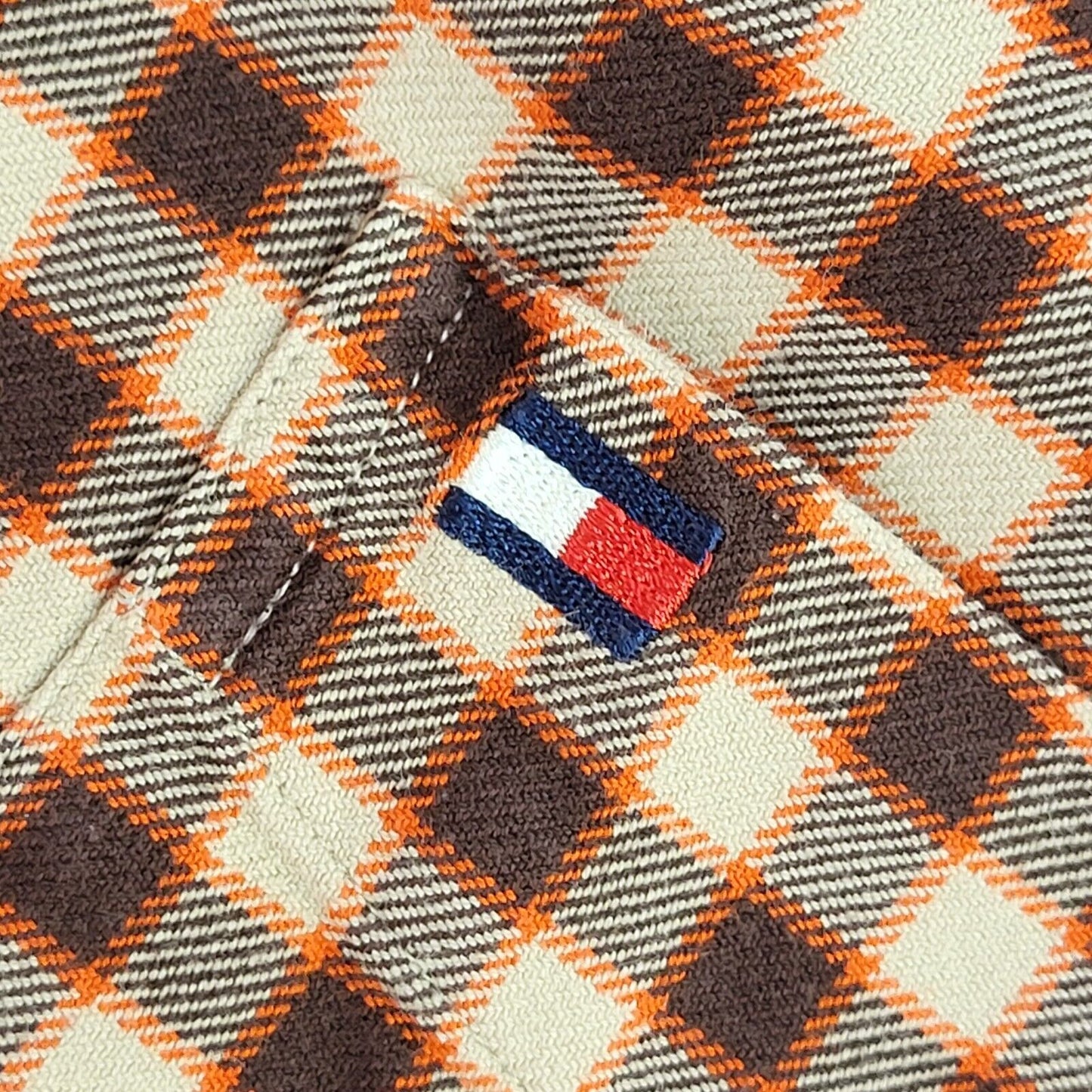 Tommy Hilfiger Y2k  Brown & Orange Check Long Sleeve Shirt Uk Men's Size Large