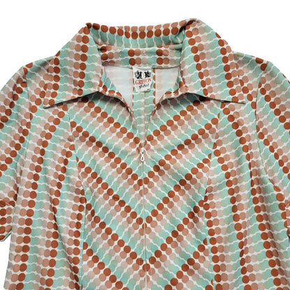 70s Vintage Griffon Green & Brown Collared Shift Dress Women's Medium