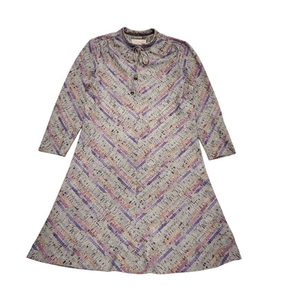 70s Vintage Monveneuir Purple Retro Pattern A-Line Dress Women's 14