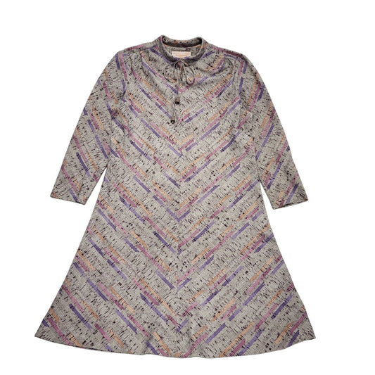 70s Vintage Monveneuir Purple Retro Pattern A-Line Dress Women's 14