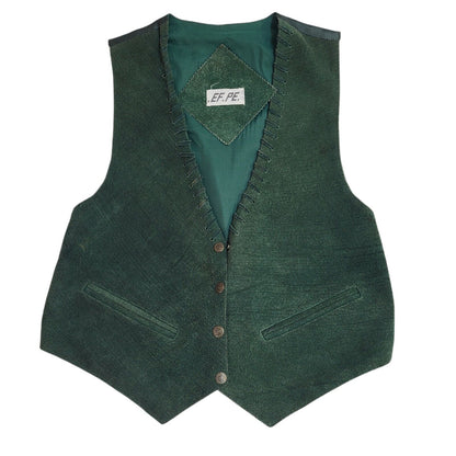 EP.PE Green 80s Suede Leather Snap Fasten Waistcoat Uk Women's Size 12