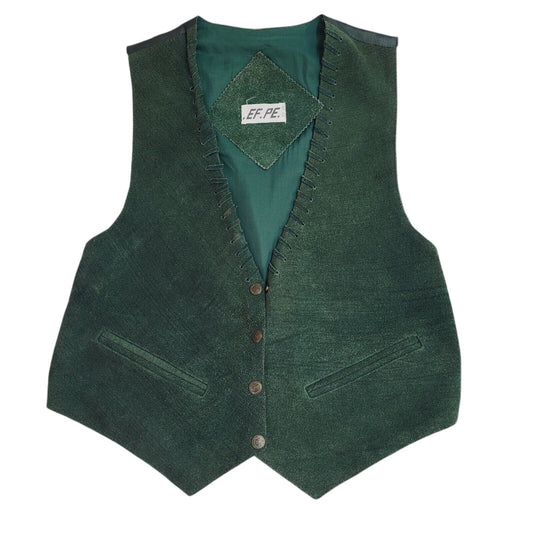 EP.PE Green 80s Suede Leather Snap Fasten Waistcoat Uk Women's Size 12