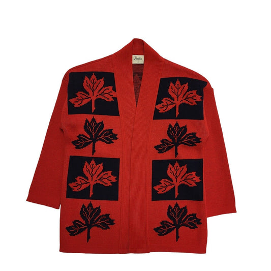 Brettles 90s Vintage Red & Black Open Front Cardigan Uk Women's Size M