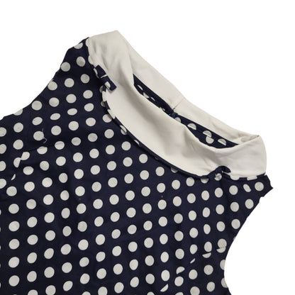 Vintage 80s Blue & White Polka Dot Sleeveless Bodycon Dress Uk Women's Size 12