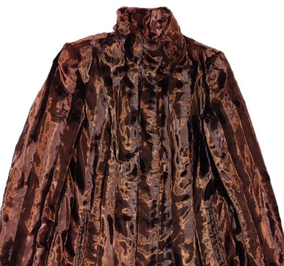 Next 90s Vintage Brown Faux Fur Button High Neck Coat Uk Women's 12
