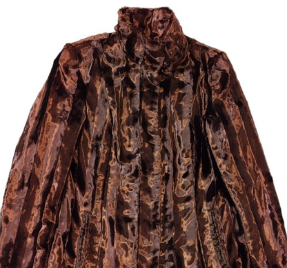 Next 90s Vintage Brown Faux Fur Button High Neck Coat Uk Women's 12