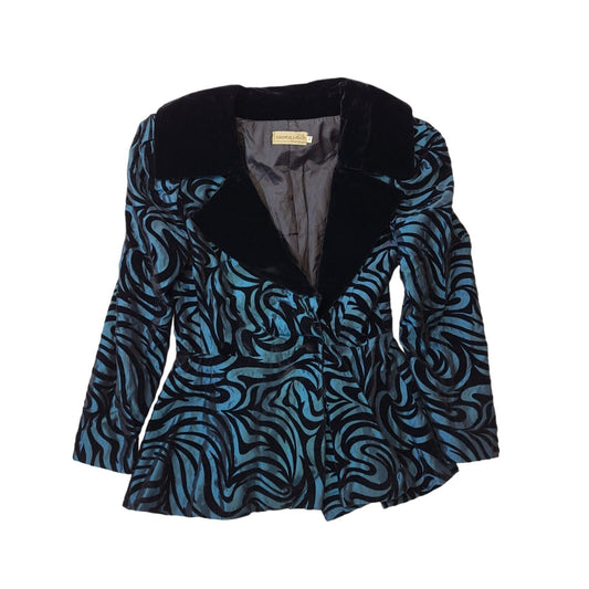 80s Vintage Blue & Black Button-Up Party Jacket Women's  Size 12