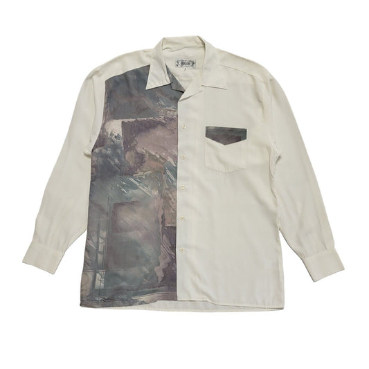 Odeon 90's Vintage White, Green & Grey Retro Long Sleeve Shirt Mens UK Size S