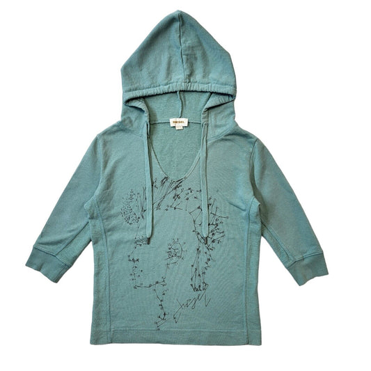 Diesel Y2K Vintage Mint Green 3/4 Sleeve Hoodie Women's Size Small