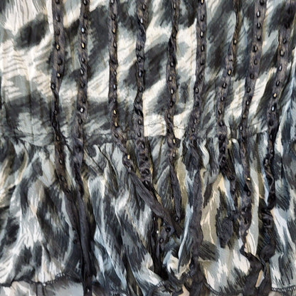 Kaleidoscope Y2K Black & White Leopard Print Sheer Ruffle Blouse Women's 20