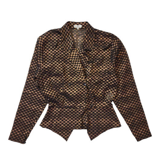 El Corte Ingles 80s Vintage Black & Brown Button-Up Vintage Blouse Women's 10