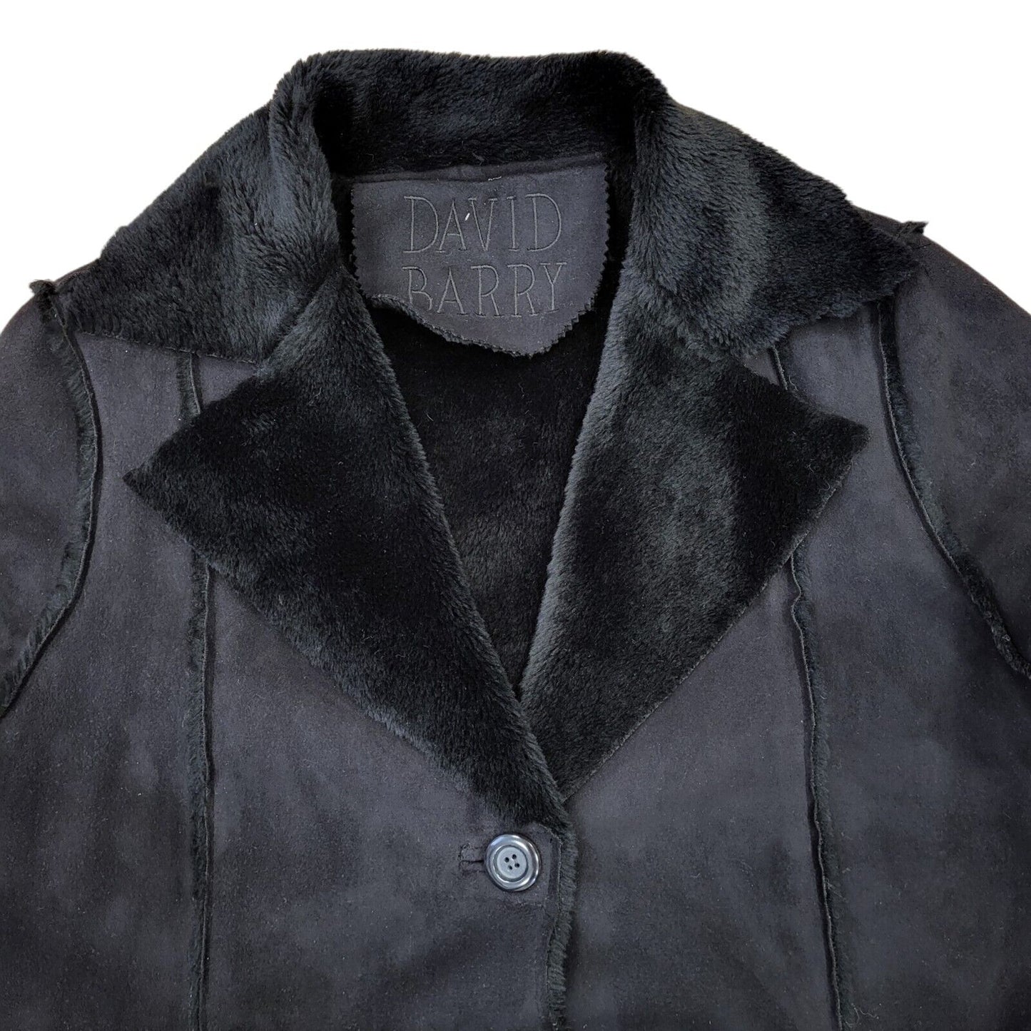 David Barry Black Vintage 90s Faux Suede Fur Coat Women's Size 14