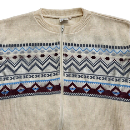 80s Vintage Cream & Brown Zipped Cardigan Uk Women's Size Large