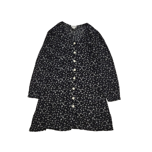 90s Vintage Nice Day Black & White Floral Buttoned Dress Women's Size 10