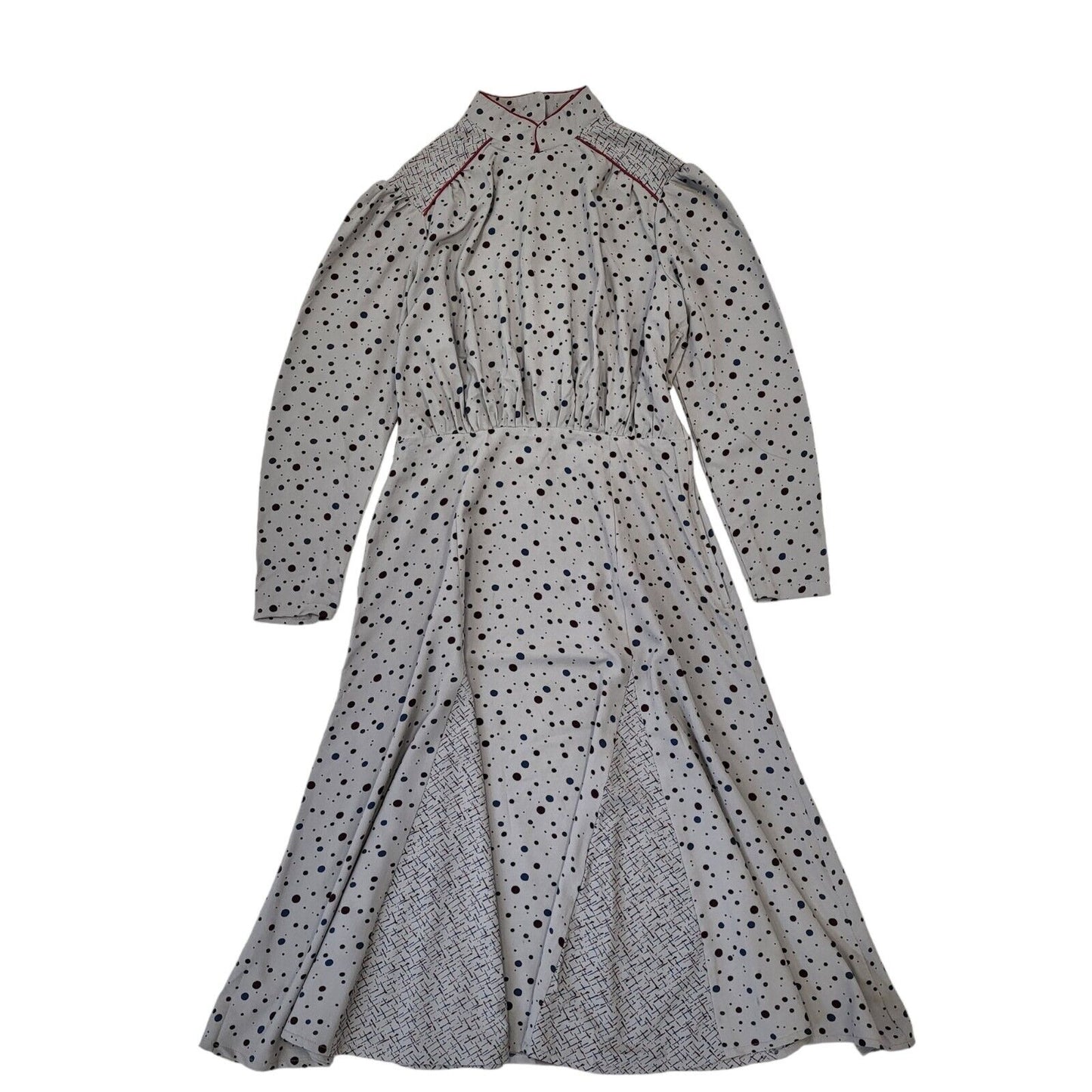 Fiona Dresses 70s Vintage Grey & Burgundy Dotty Dress Women's Size 12