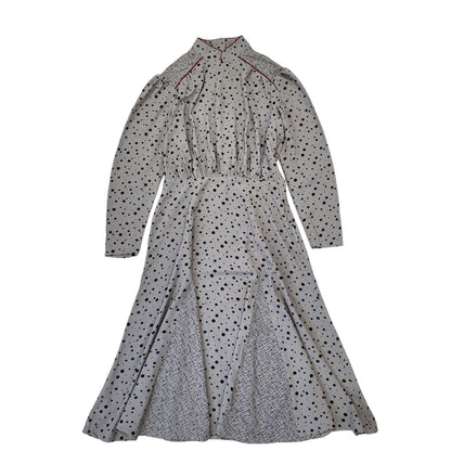 Fiona Dresses 70s Vintage Grey & Burgundy Dotty Dress Women's Size 12