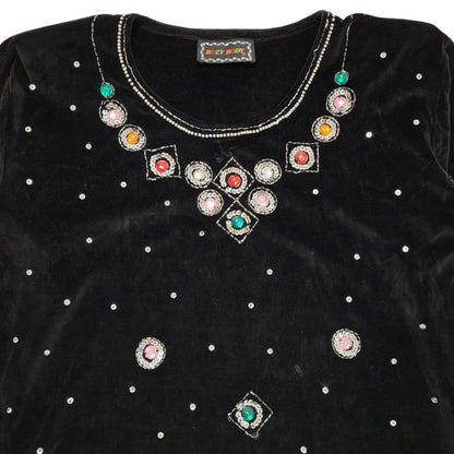 Buzy Body Vintage 90's Black Sequin Velour Sweatshirt Womens UK Free Size (XL)