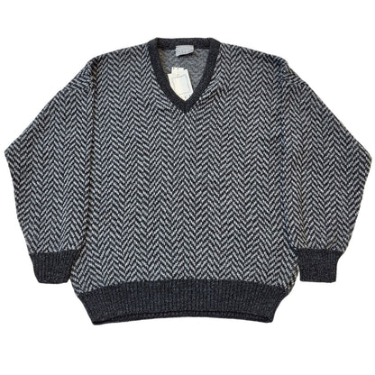 Nico 90s Vintage Grey Herringbone V-Neck Acrylic Men's Size L BNWT