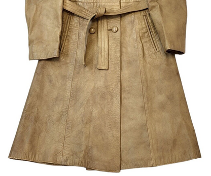 Vintage 70s Vintage Beige Belted Button Up Leather Jacket Women's Size M