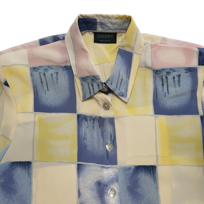 Canda Vintage 80s Abstract Check Mother Of Pearl Button Blouse Women's Uk 12