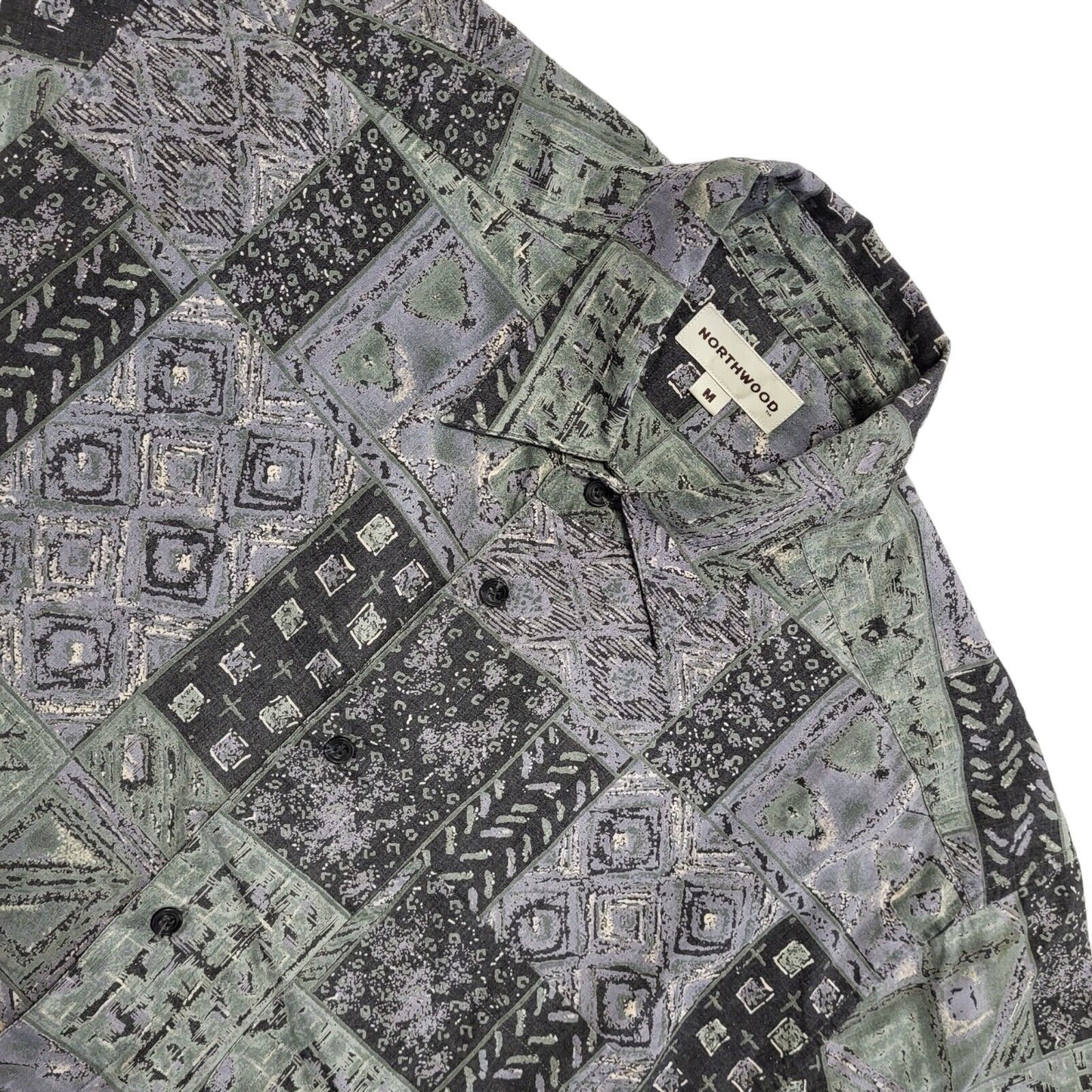 Northwood Vintage 90's Blue Green Abstract Short Sleeve Shirt Men's UK M