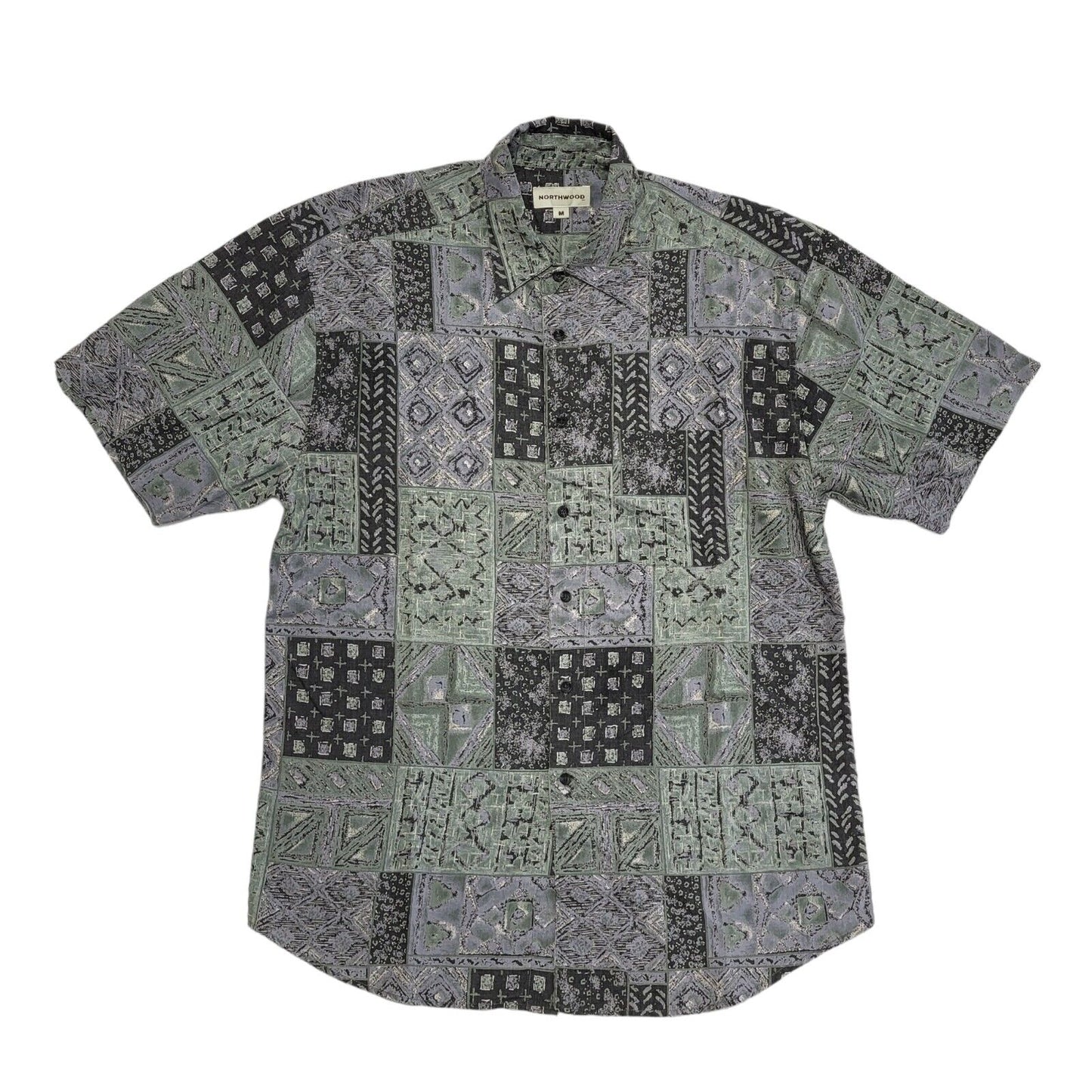 Northwood Vintage 90's Blue Green Abstract Short Sleeve Shirt Men's UK M