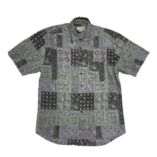 Northwood Vintage 90's Blue Green Abstract Short Sleeve Shirt Men's UK M