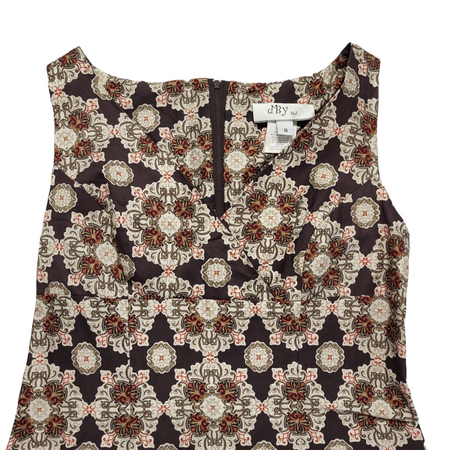 D'By Vintage Brown Abstract Sleeveless Dress Uk Women's Size 8