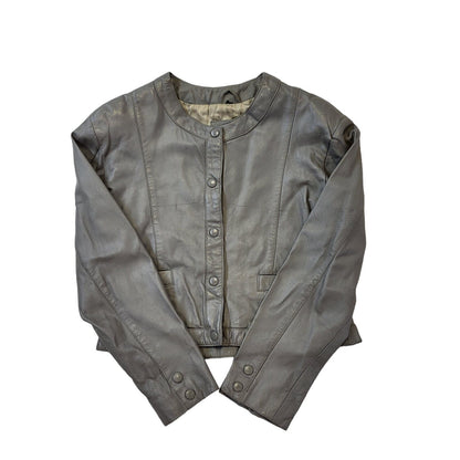 Vintage 90s Grey Leather Jacket With Snap Buttons Women's Size M