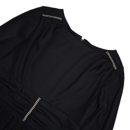 70s Vintage Black Boat Neck Diamante Evening Maxi Dress Women's 10 (us 14)