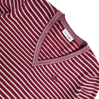 Lacoste Vintage 90's Red & White V-Neck Jumper UK Women's Size 10/12