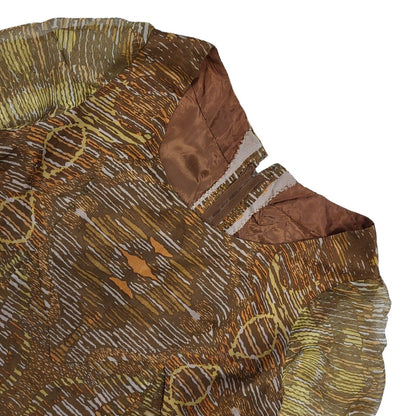 70s Vintage Brown Abstract Patterned Long Sleeved Maxi Dress Women's 10