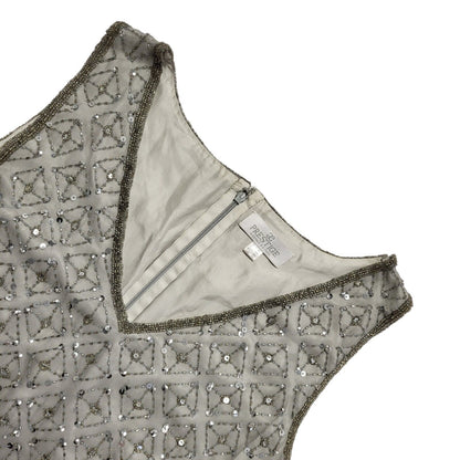 Prestige 90s Vintage Grey Sequin Vest Party Silk Top Women's UK Size 16