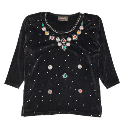Buzy Body Vintage 90's Black Sequin Velour Sweatshirt Womens UK Free Size (XL)