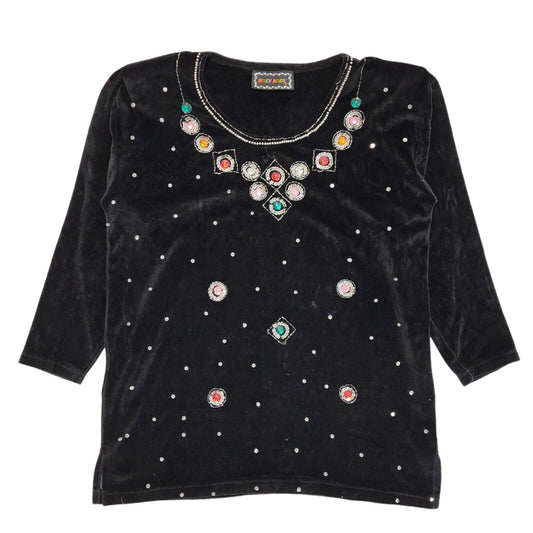 Buzy Body Vintage 90's Black Sequin Velour Sweatshirt Womens UK Free Size (XL)