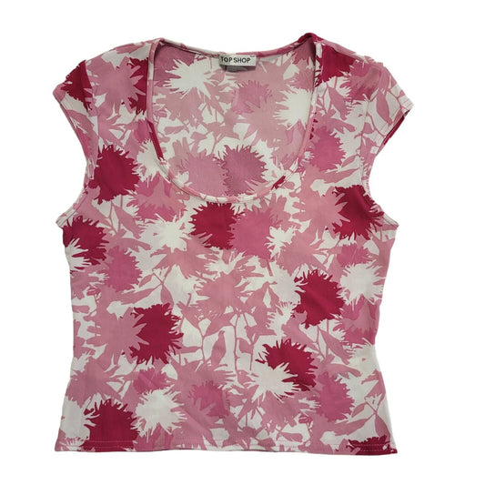 Topshop Vintage 90's Pink & White Cropped Tank Top Womens UK Size 12