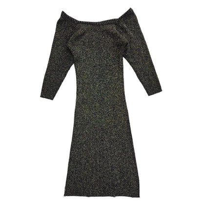 City Swingers Vintage 70's Black & Gold Off Shouler Dress Uk Women's Size 14