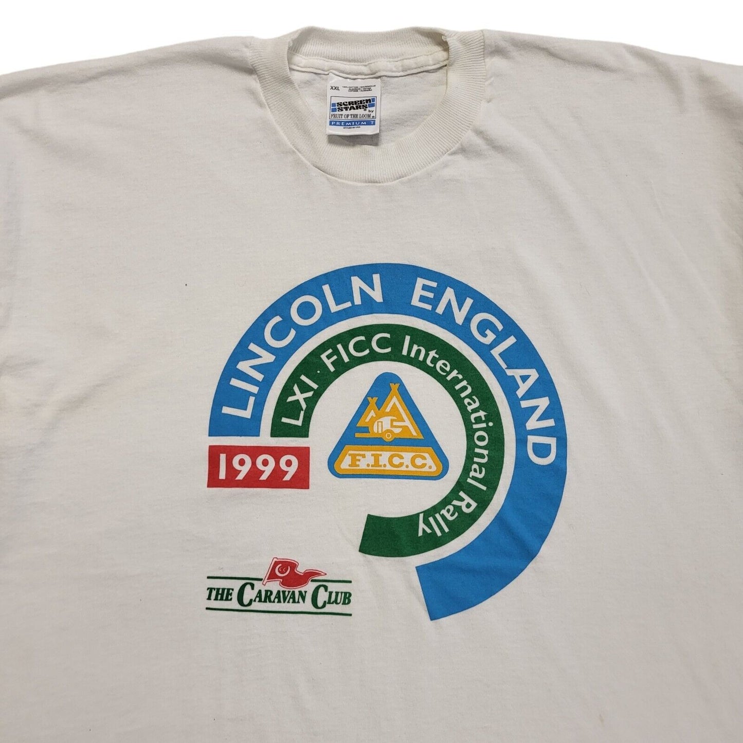 FICC Rally Caravan Club White Lincoln England Vintage 90s T-Shirt Men's Size XXL