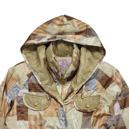Ellesse Vintage 80's Beige & Brown Patch Hooded Coat Womens UK M