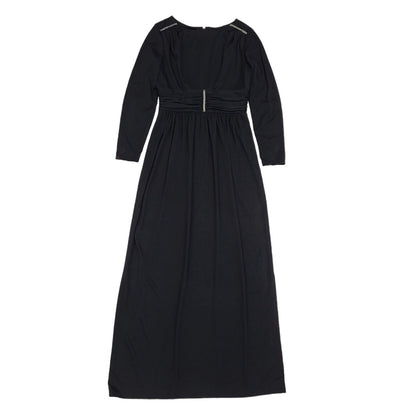 70s Vintage Black Boat Neck Diamante Evening Maxi Dress Women's 10 (us 14)