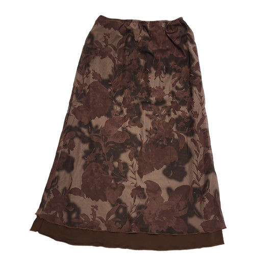 Vintage Brown Floral Midi Skirt Womens UK Size Large