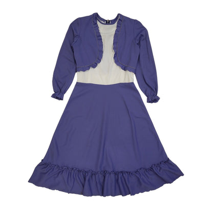 70s Vintage Purple Long Sleeved A-Line Daywear Dress Women's 8