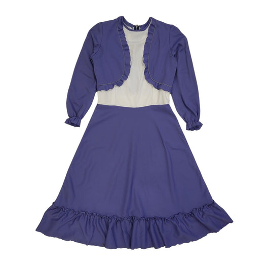 70s Vintage Purple Long Sleeved A-Line Daywear Dress Women's 8