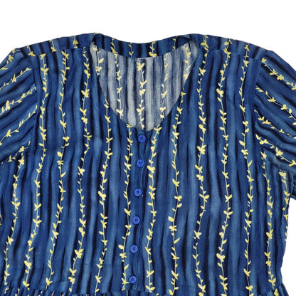 90s Vintage Blue & Yellow Buttoned Daywear Dress Women's Size 18