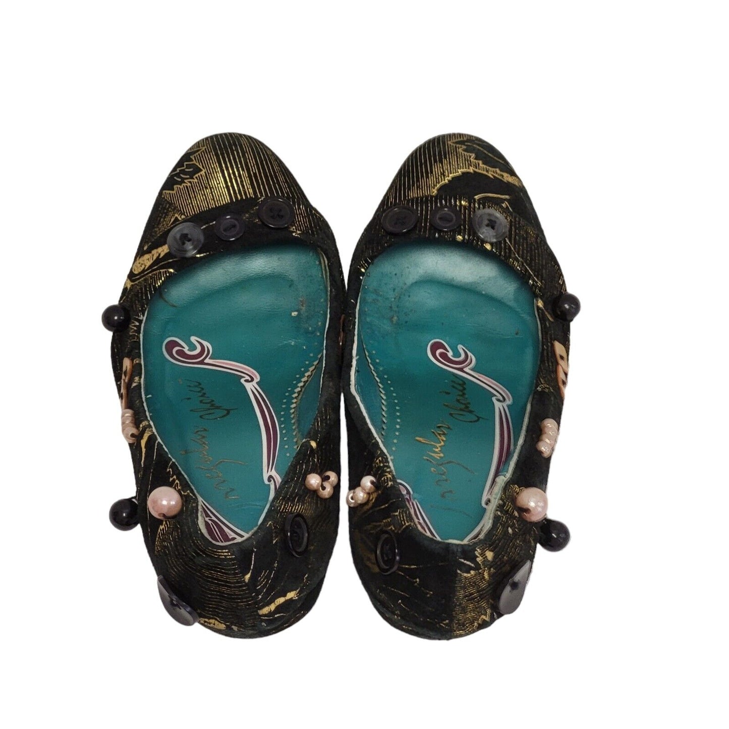 Vintage Black & Gold Slip-on Heels Shoes Uk Women's Size Unknown