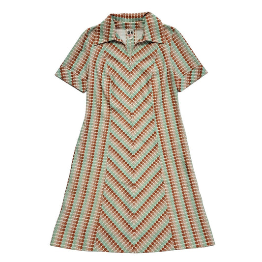 70s Vintage Griffon Green & Brown Collared Shift Dress Women's Medium