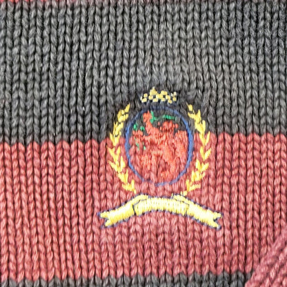 Tommy Hilfiger 90's Vintage Maroon & Black Stripe Collared Jumper Men's Size L